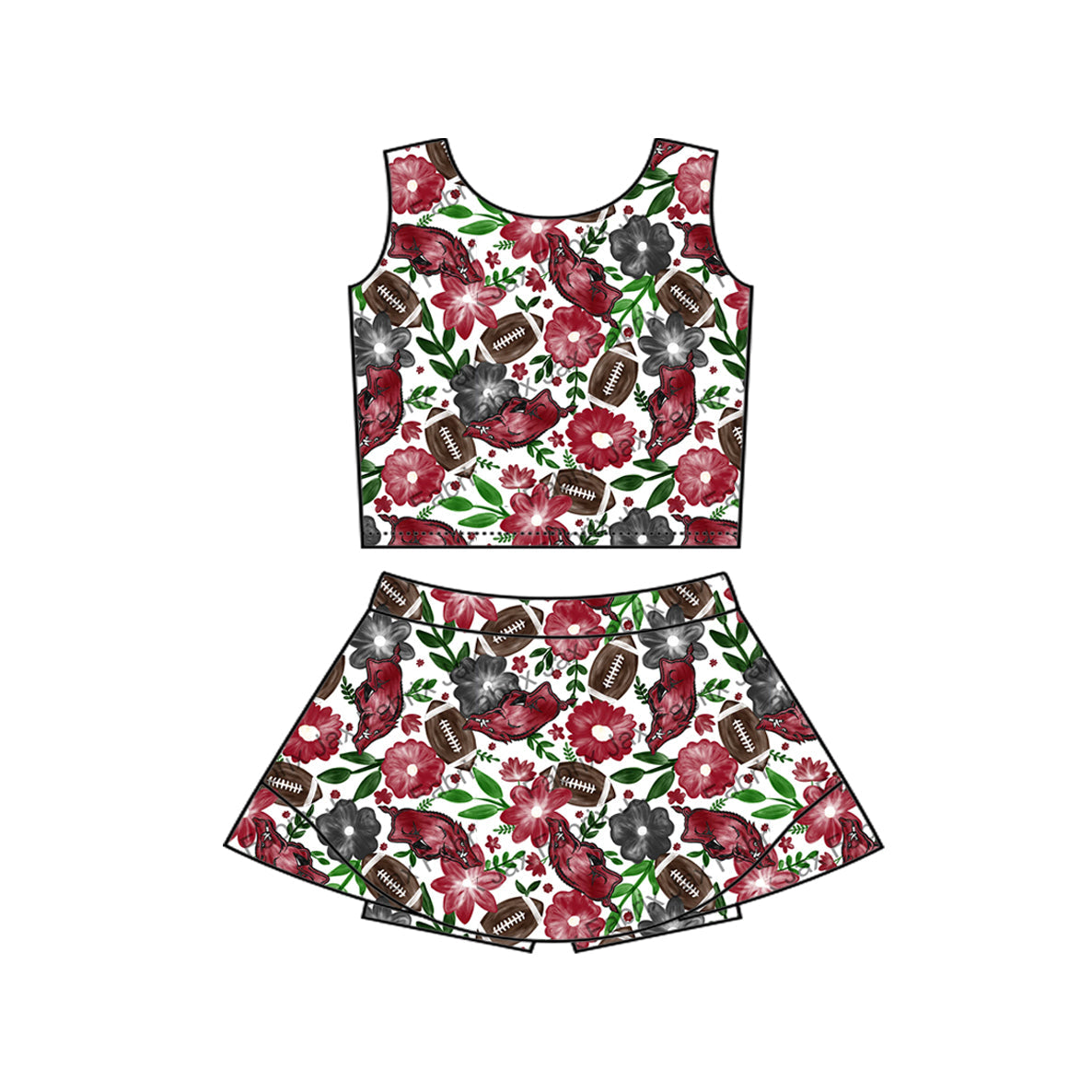 MOQ 5 pcs sleeveless floral hogs football kids girls team active outfits