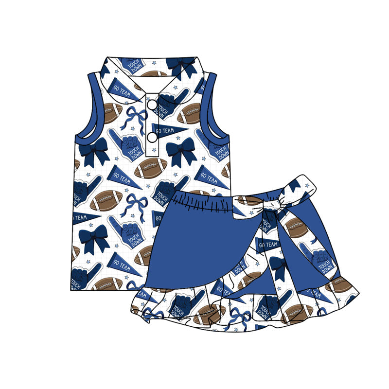 MOQ 5 pcs polo top blue bow football top skirt girls team active outfits