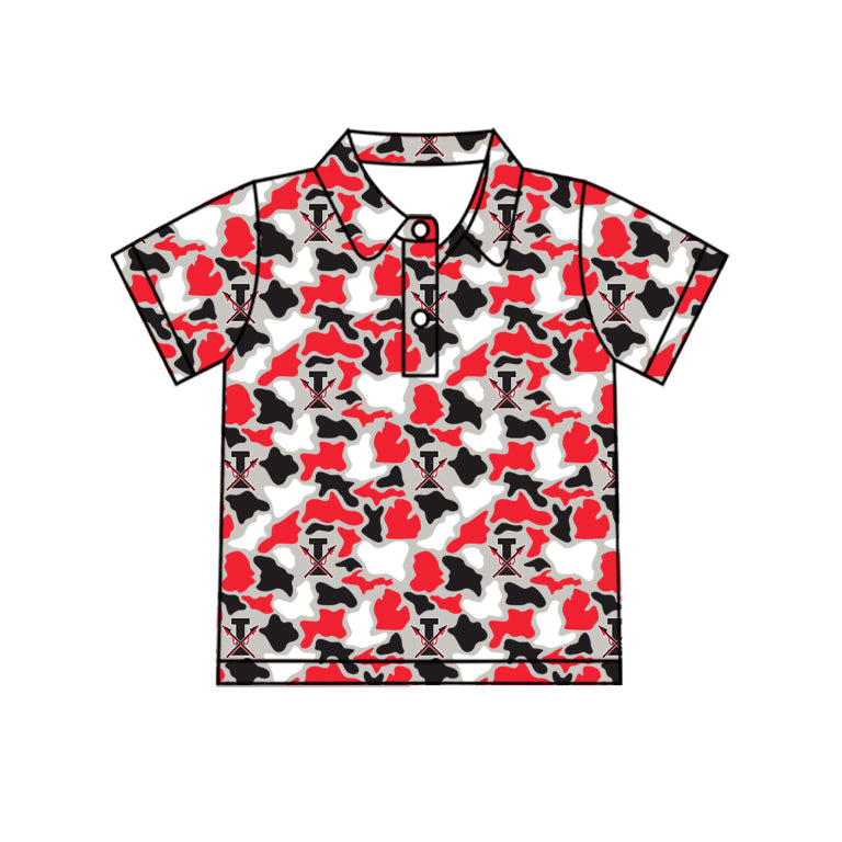 MOQ 5 pcs short sleeves red black I camo kids boys team polo shirt