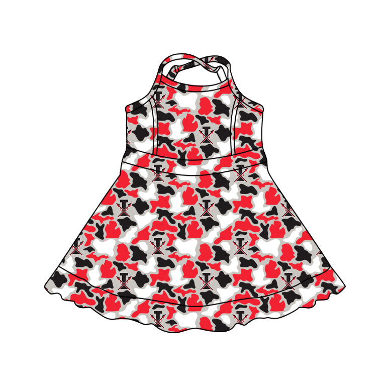 MOQ 5 pcs red black camo I kids girls team athletic dress