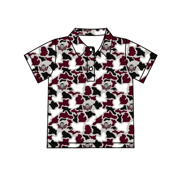 MOQ 5 pcs short sleeves maroon black camo kids boys team polo shirt