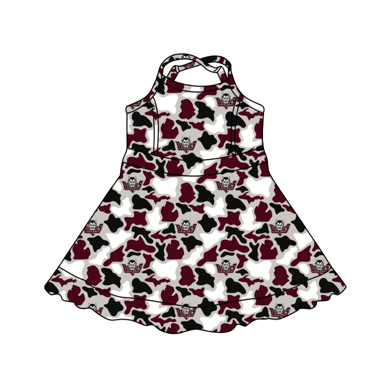 MOQ 5 pcs maroon black camo kids girls team athletic dress