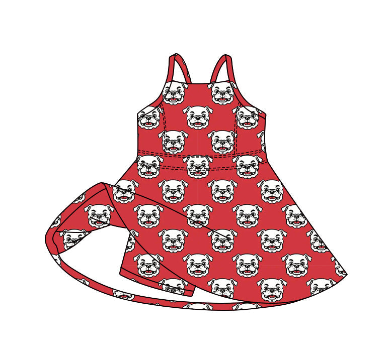 MOQ 5 pcs straps red dog kids girls team athletic dress