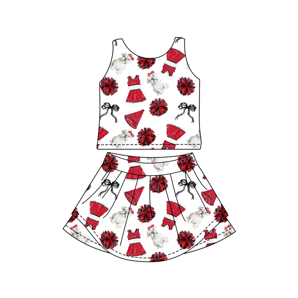 MOQ 5 pcs sleeveless dog bow top skirts girls team active outfits