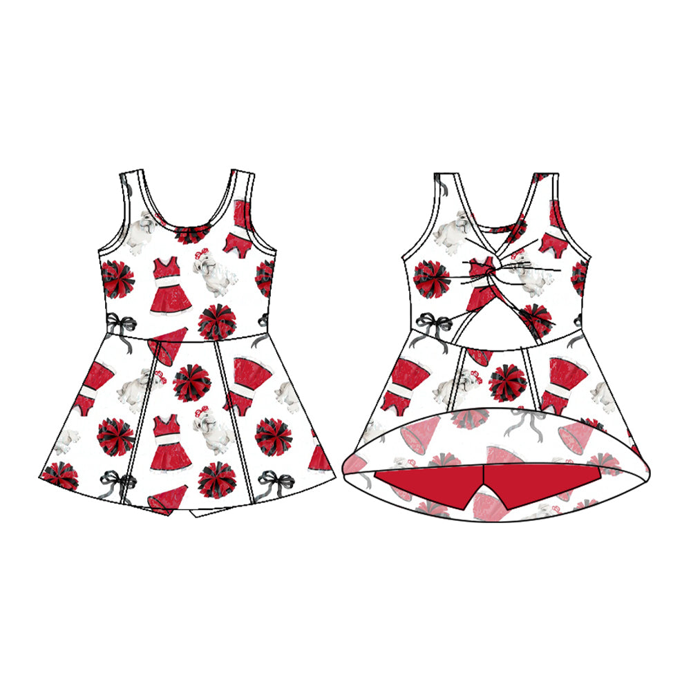 MOQ 5 pcs Sleeveless red dog bow kids girls team athletic dress