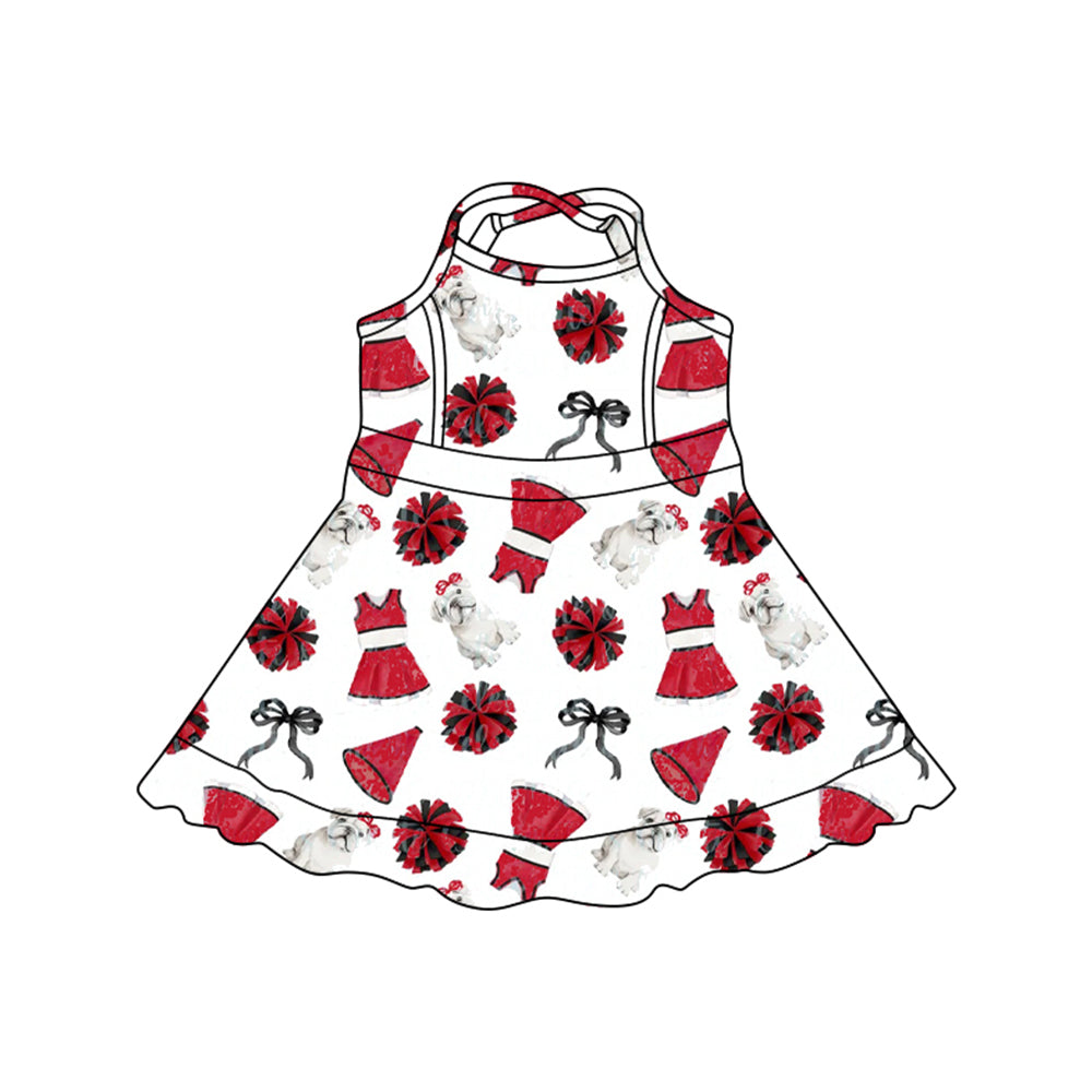 MOQ 5 pcs Straps red dog bow kids girls team athletic dress