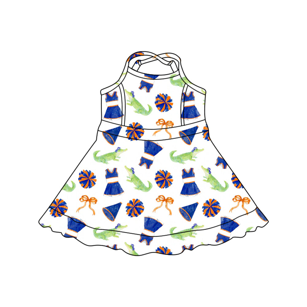 MOQ 5 pcs Straps crocodile bow kids girls team athletic dress