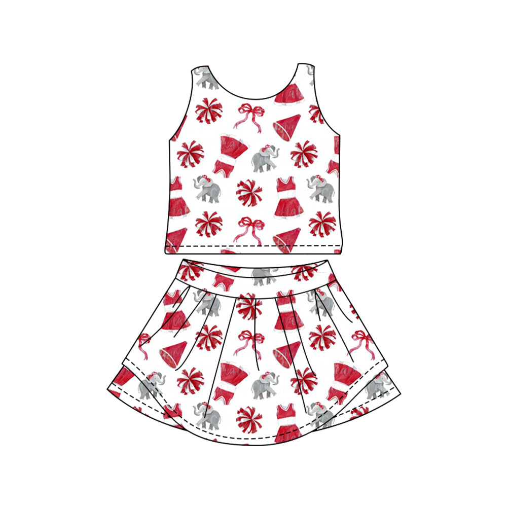 MOQ 5 pcs sleeveless elephant bow top skirts girls team active outfits