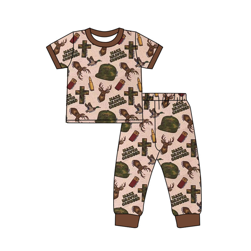 MOQ 5 short sleeves child of god deer top pants kids boys outfits
