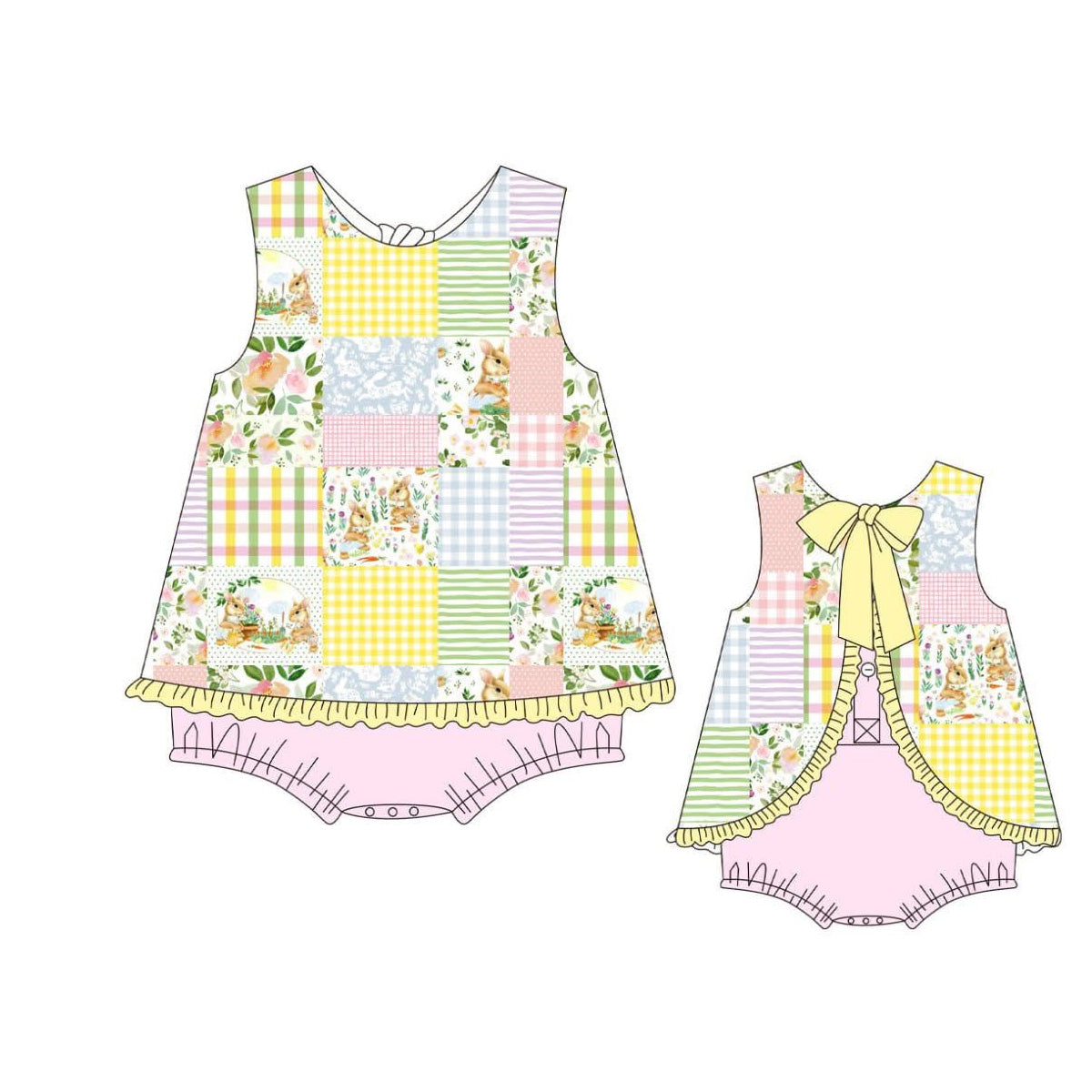 MOQ 5 pcs sleeveless floral rabbit baby girls Easter romper