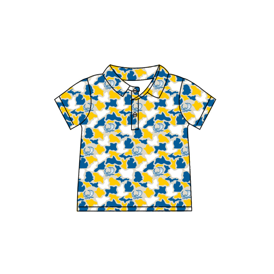 MOQ 5 pcs short sleeves yellow blue camo kids boys team polo shirt