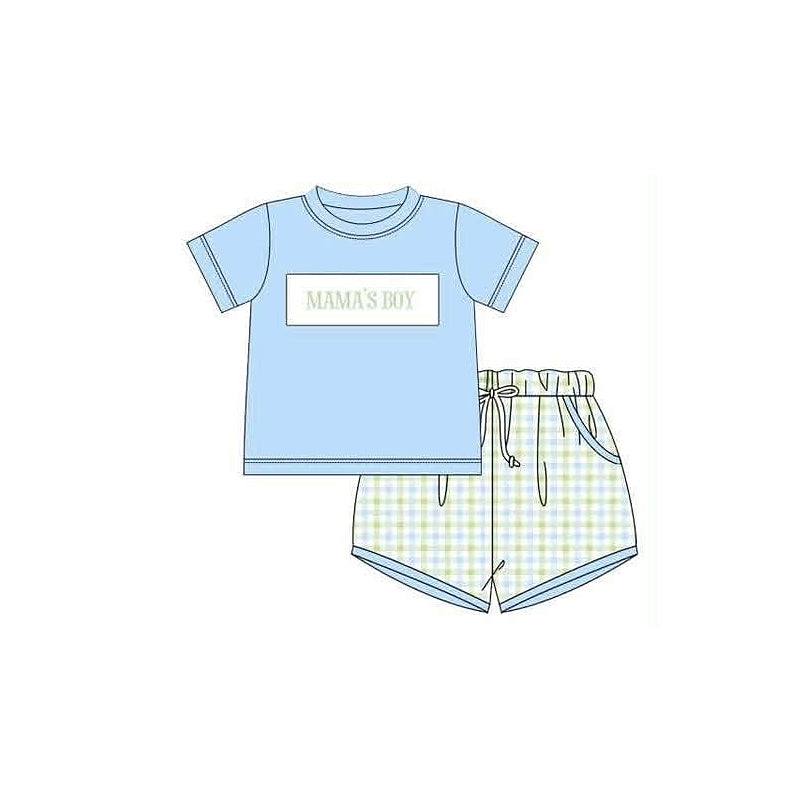 MOQ 5 pcs short sleeves mama's boy top plaid shorts outfits