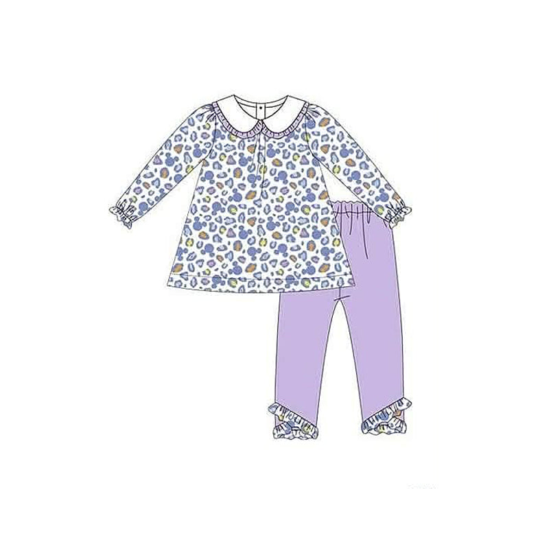 MOQ 5 pcs long sleeves leopard top leggings girls outfits