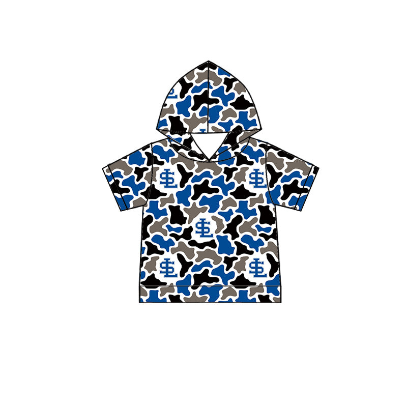 MOQ 5 pcs blue camo S L short sleeves boys team hoodie