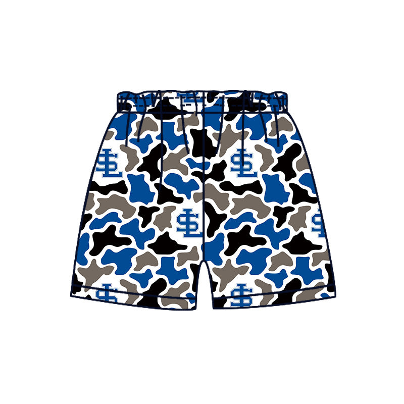 MOQ 5 pcs blue camo S L kids boys team shorts