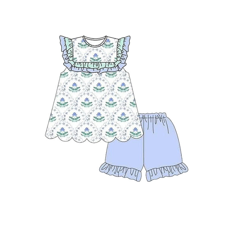 Ruffle floral tunic shorts kids girls summer outfits