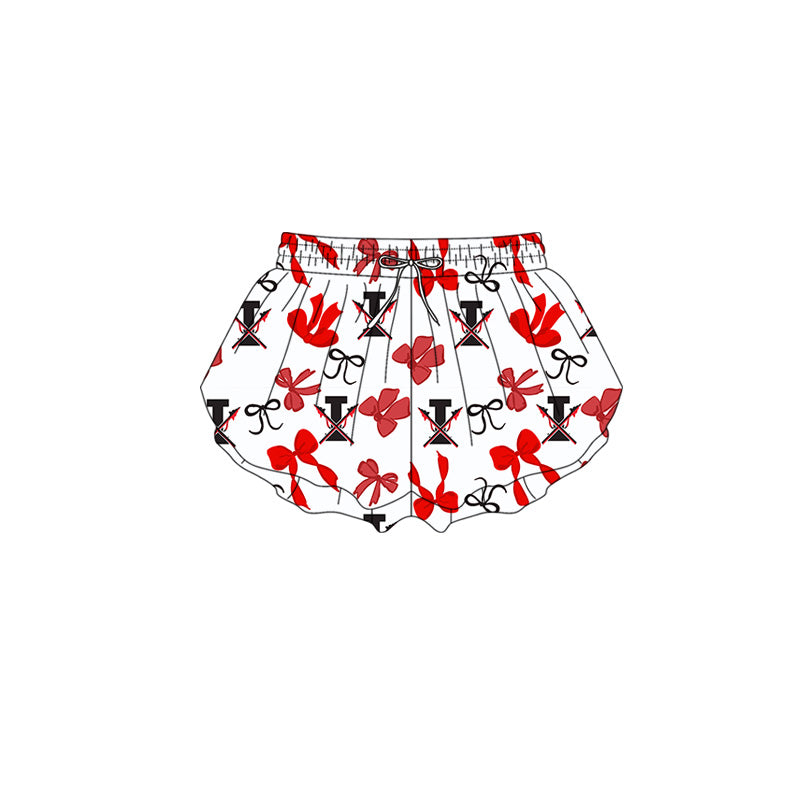 MOQ 5 pcs red bow I women team active summer shorts