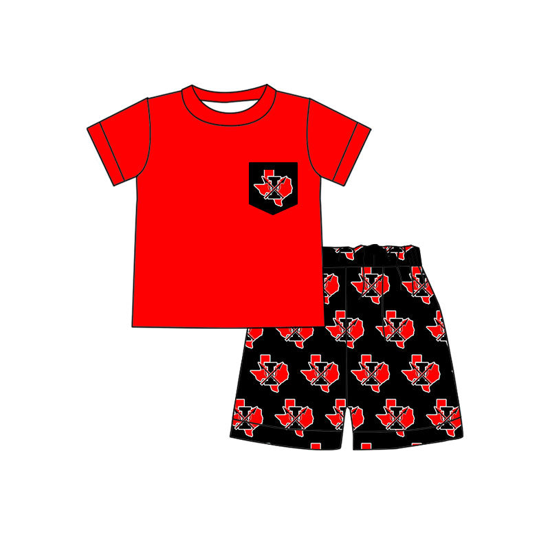 MOQ 3 pcs Short sleeves I pocket top shorts boys team clothes