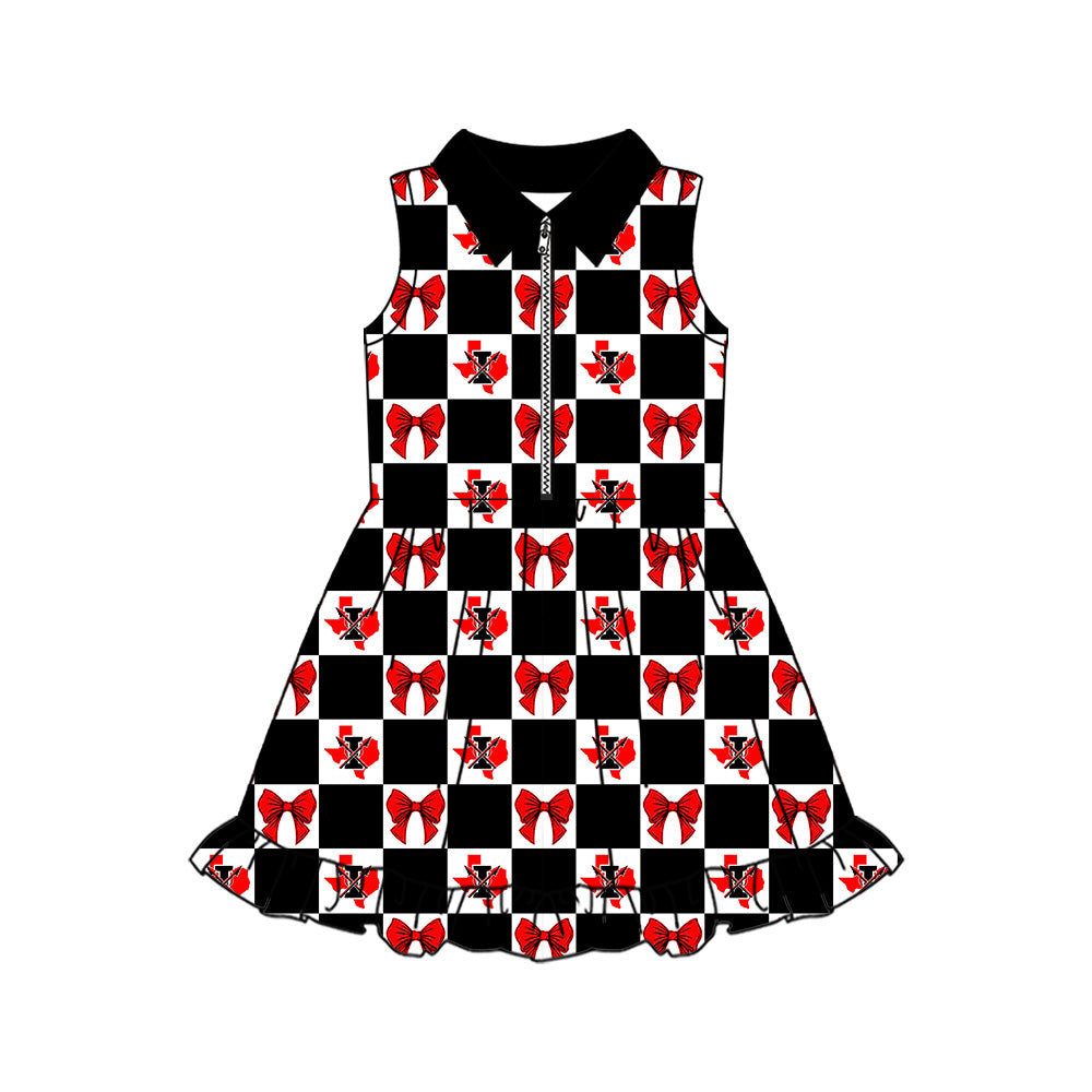 MOQ 5 pcs sleeveless I plaid bow girls team athletic dress