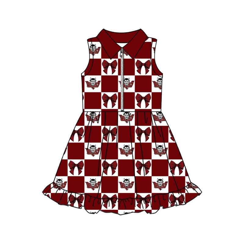 MOQ 5 pcs sleeveless plaid bow girls team athletic dress