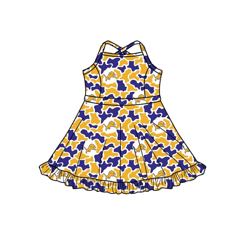 MOQ 5 pcs sleeveless straps lion camo girls team athletic dress
