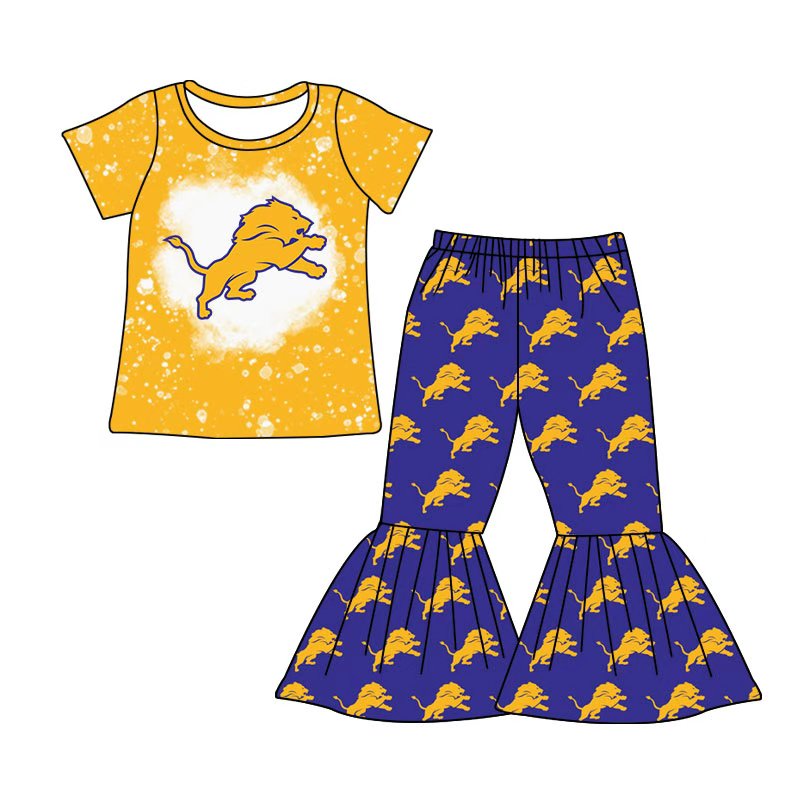 MOQ 5 bleached top lion bell bottom pants girls team outfits