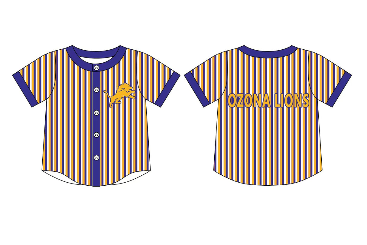 MOQ 5 pcs short sleeves lion stripe boy team button down shirt