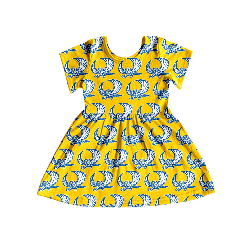 MOQ 5 short sleeves yellow owl kids girls team dresses