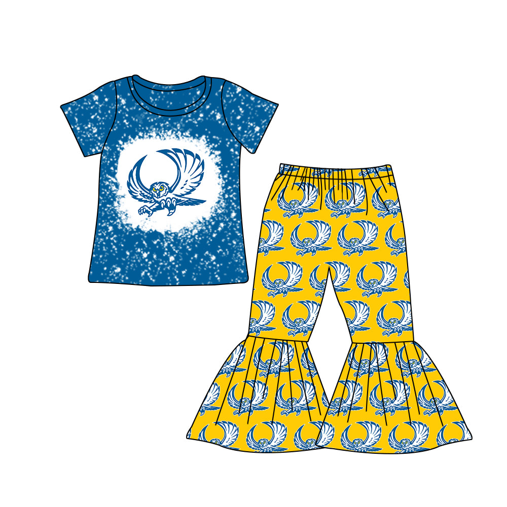 MOQ 5 owl bleached top bell bottom pants girls team outfits