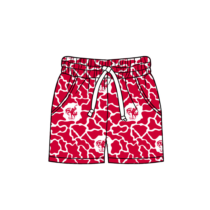 MOQ 5 pcs red camo kids boys summer team shorts