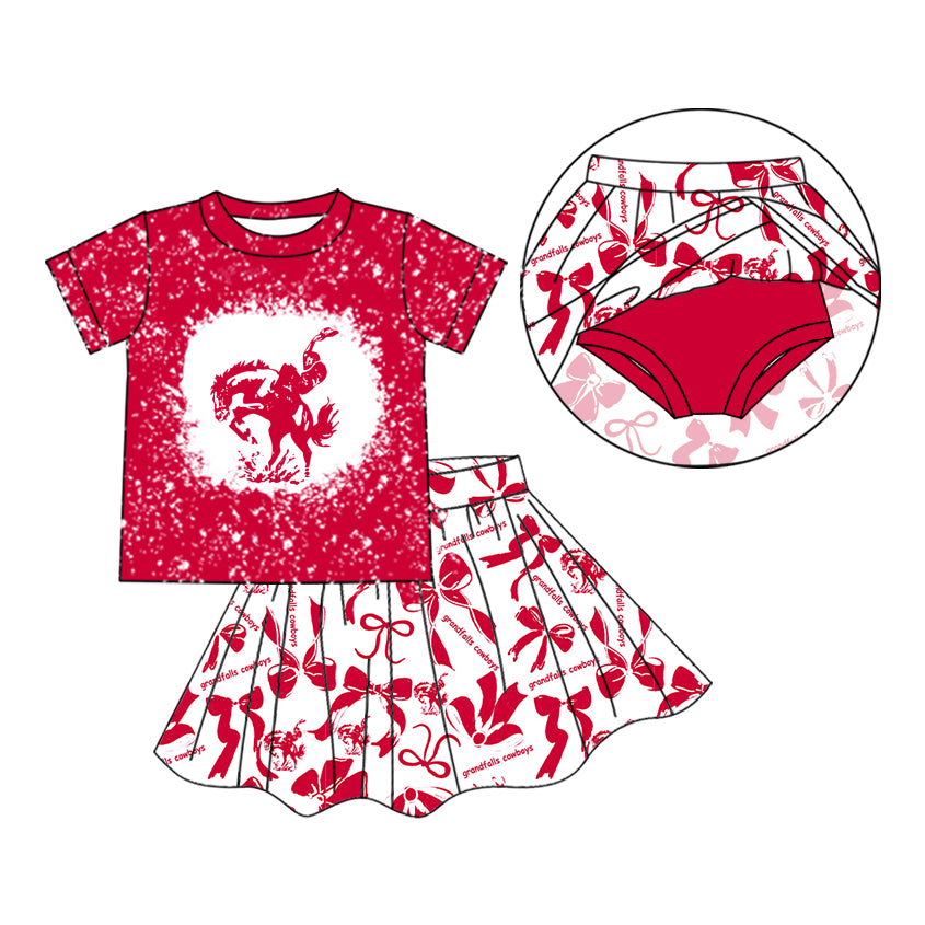 MOQ 5 pcs red bleached top skorts kids girls team outfits