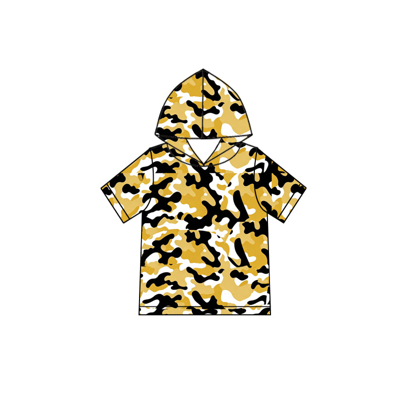 MOQ 5 pcs gold black camo short sleeves boys team hoodie