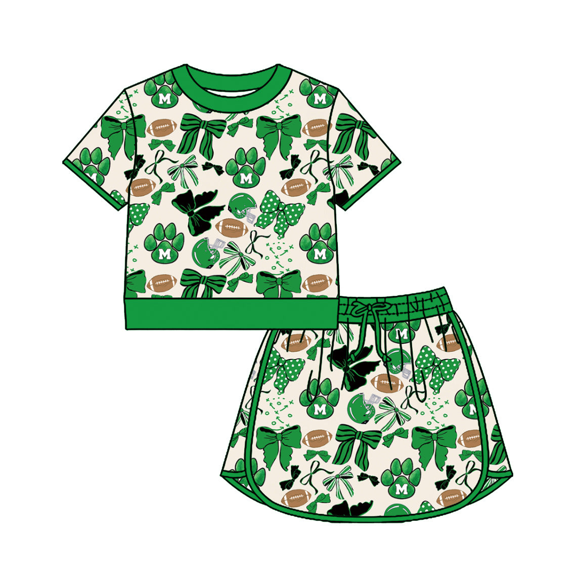 MOQ 5 pcs M green bow football girls team active skirt set