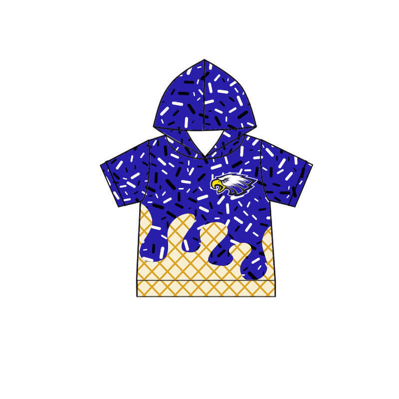 MOQ 5 pcs blue short sleeves ice cream boys team hoodie