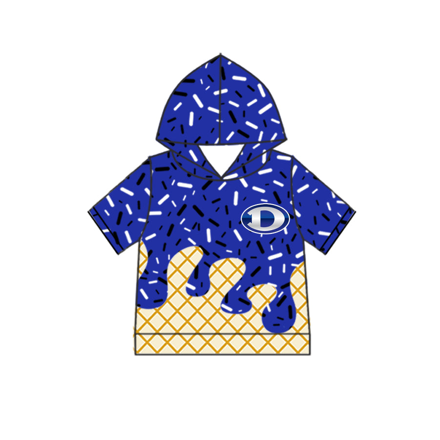 MOQ 5 pcs blue short D sleeves ice cream boys team hoodie