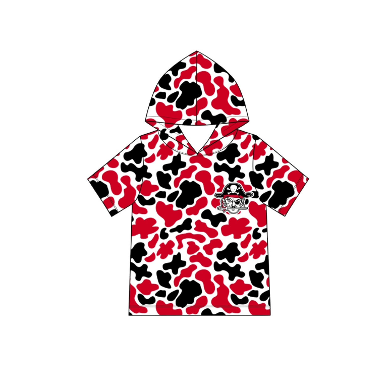 MOQ 5 pcs red camo short sleeves boys team hoodie