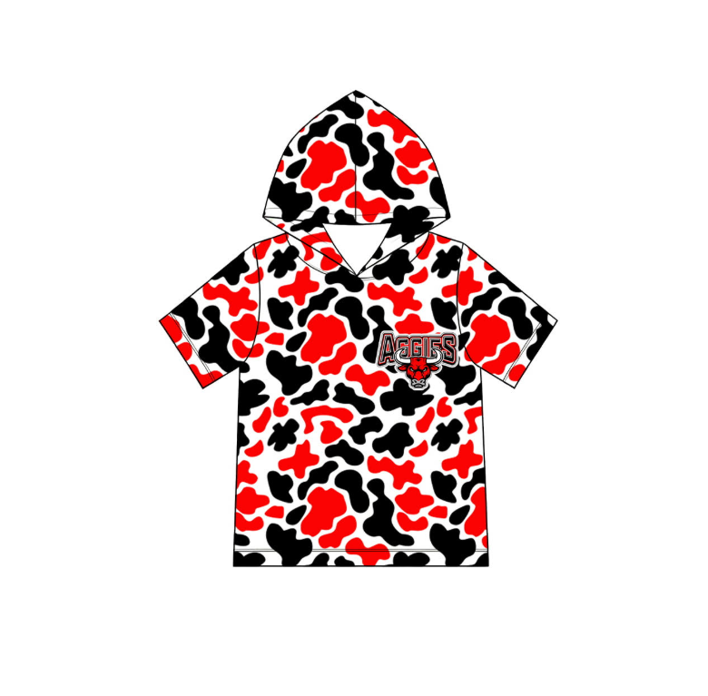 MOQ 5 pcs red black camo short sleeves boys team hoodie