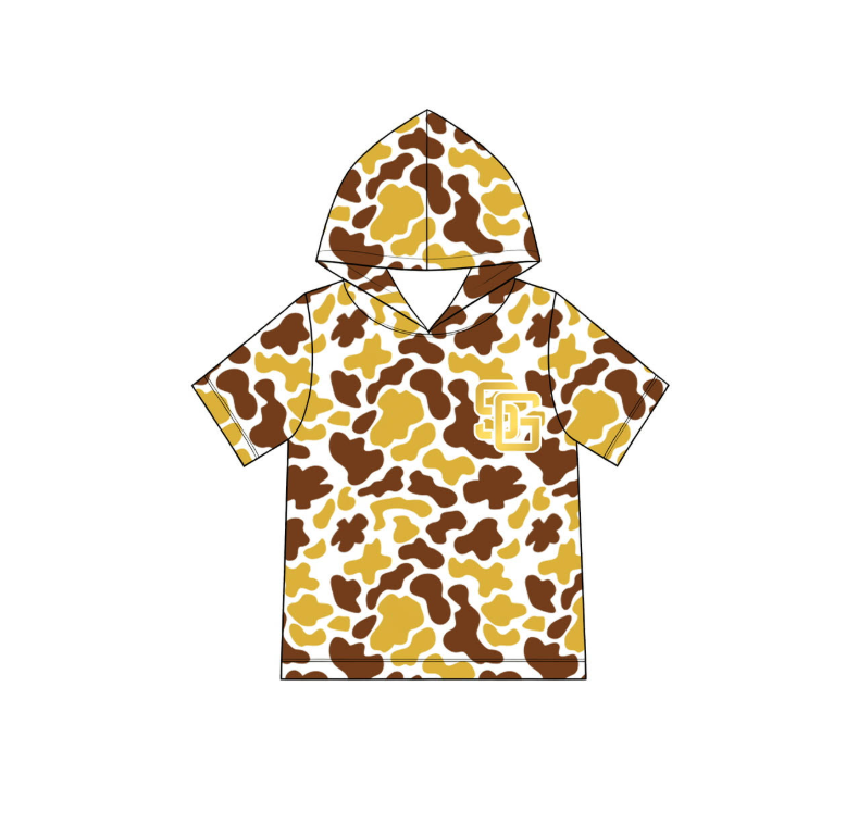 MOQ 5 pcs gold brown camo short sleeves boys team hoodie