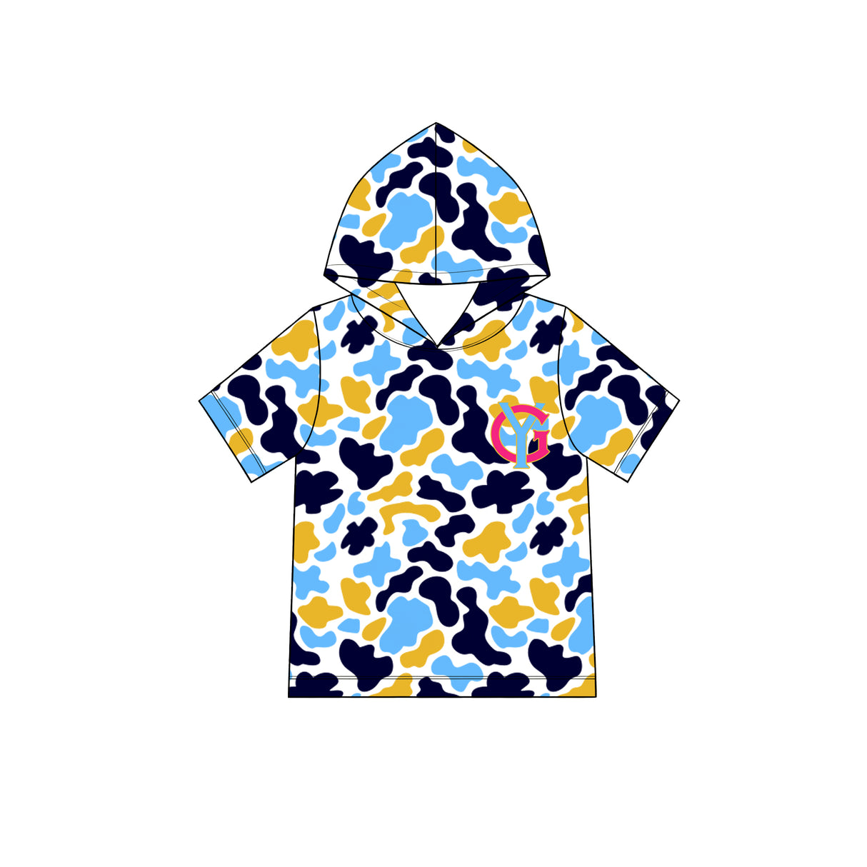 MOQ 5 pcs gold blue camo short sleeves boys team hoodie