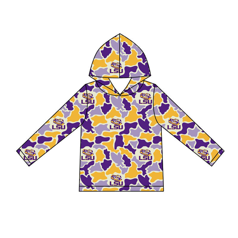 MOQ 5 pcs Long sleeves tiger purple camo kids boys team hoodie