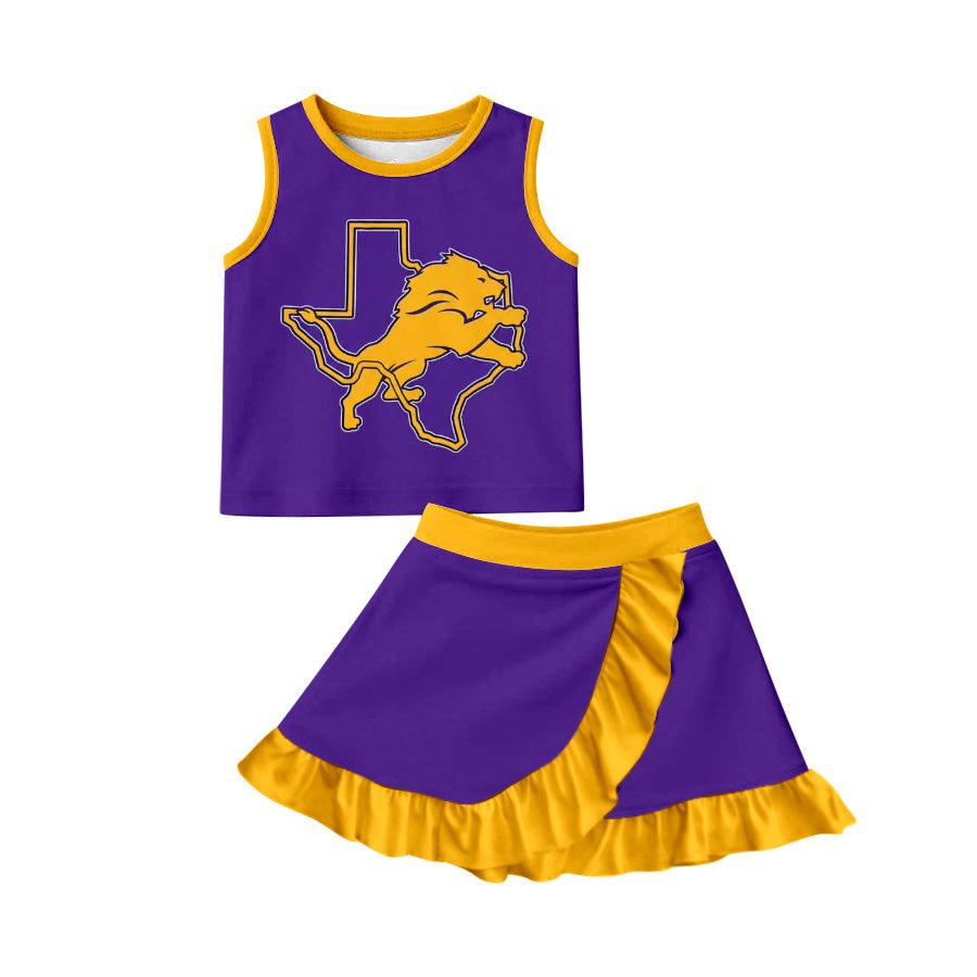 MOQ 5 sets sleeveless purple top skirt girls team cheer active set