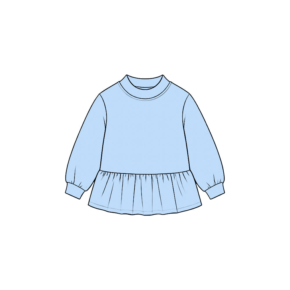 MOQ 5 pcs light blue long sleeves kids girls cotton peplum top
