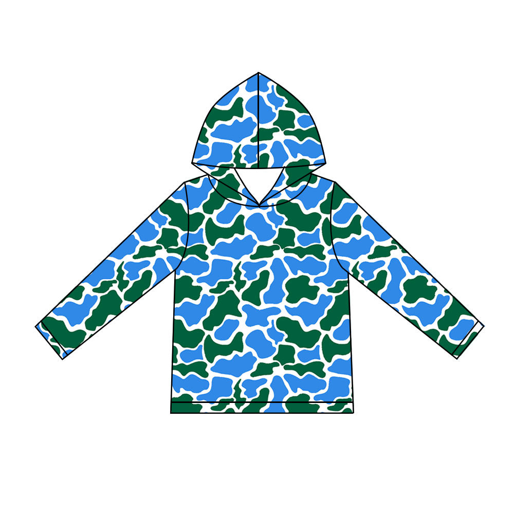 MOQ 5 pcs blue green camo long sleeves boys hoodie