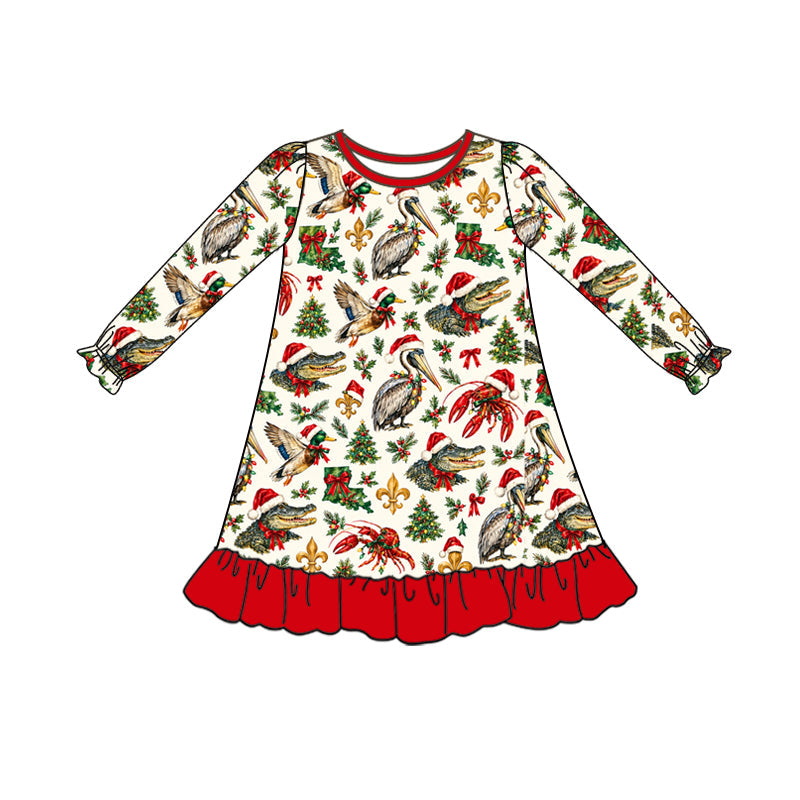 MOQ 8 pcs crocodile bow girls Christmas team dresses