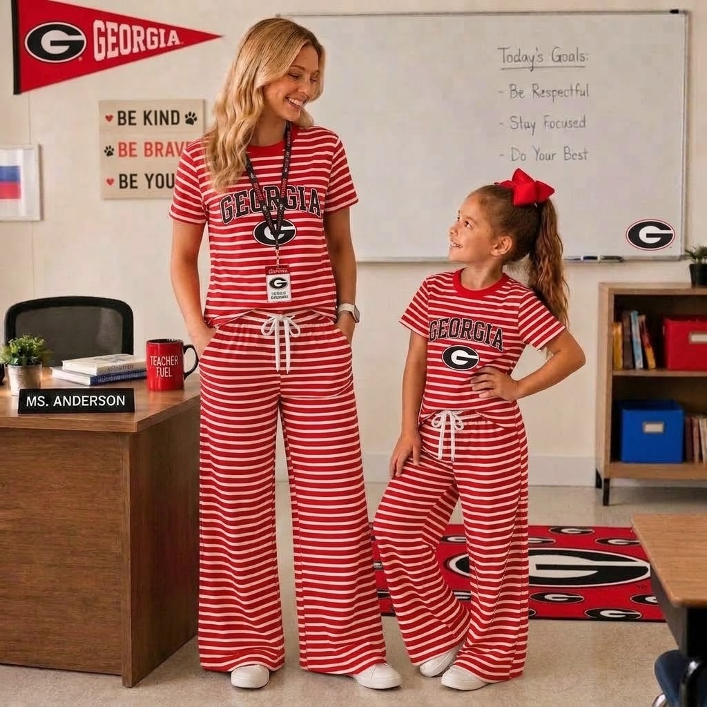 MOQ 8 short sleeves G red stripe mommy and me team outfits