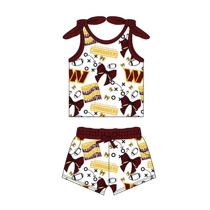 MOQ 3 pcs sleeveless maroon bow W football kids girls team outfits