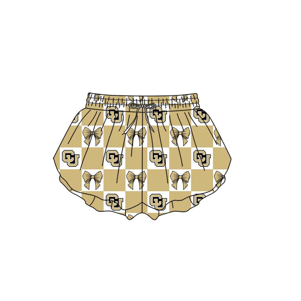 MOQ 5 pcs Plaid bow ginger CU kids girls team active summer shorts