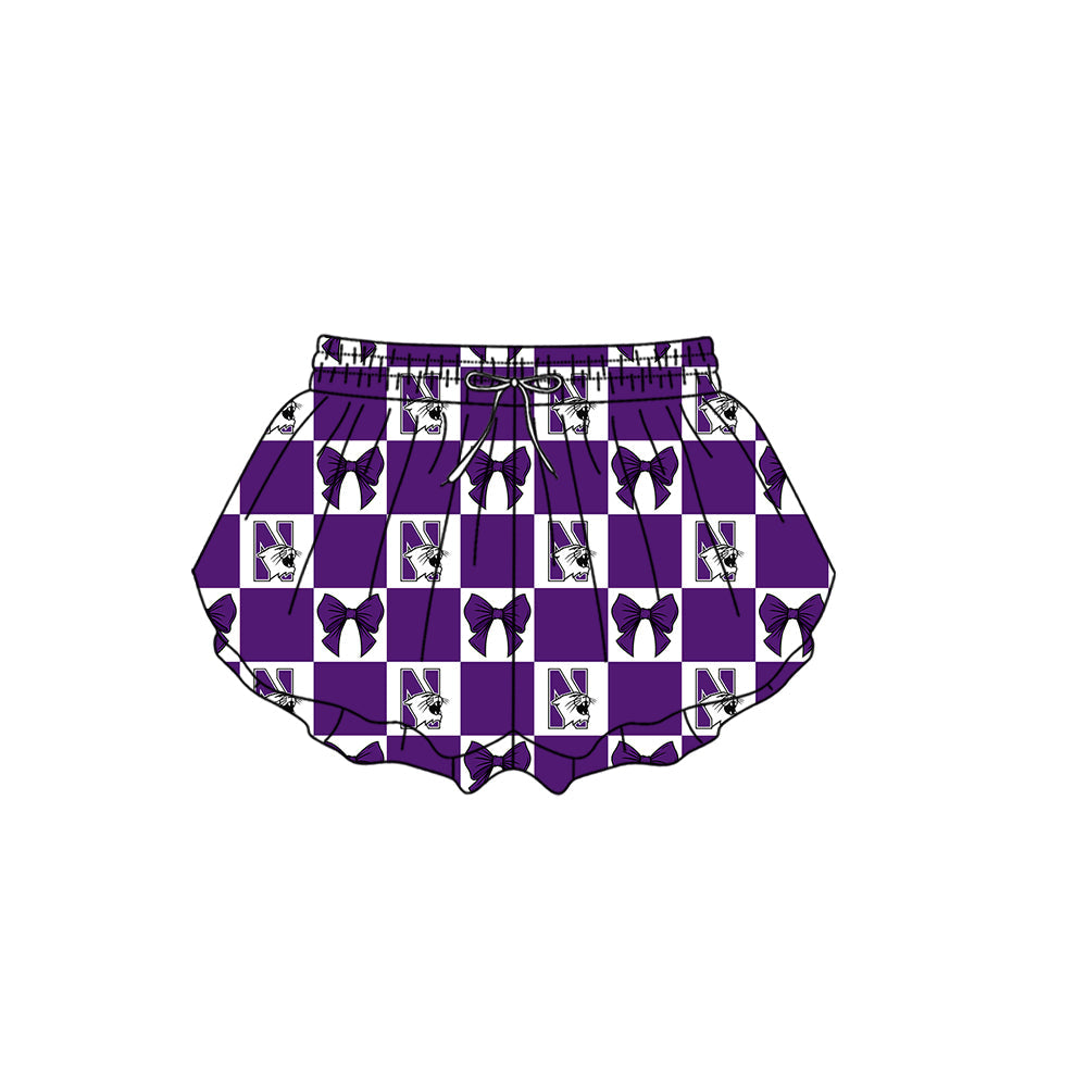 MOQ 5 pcs Plaid purple bow N kids girls team active summer shorts