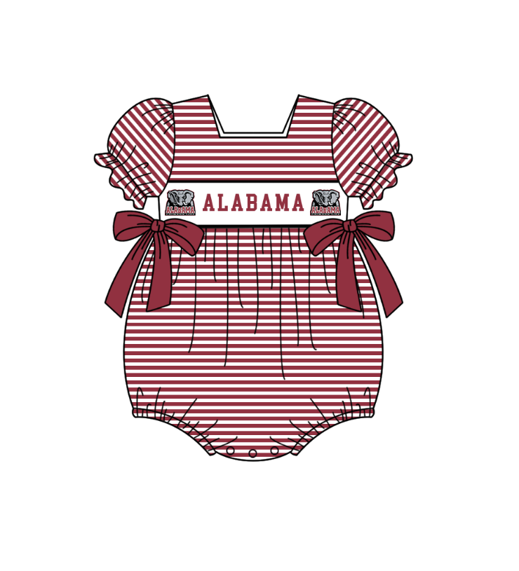 MOQ 5 pcs wine red stripe elephant short sleeves baby girls team romper