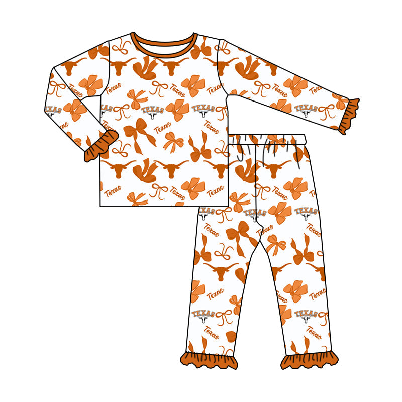 MOQ 3 Long sleeves bow bull skull kids girls team pajamas